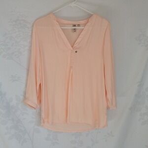 Dolan Left Coast Collection Peach Mixed Media Henley Blouse Medium